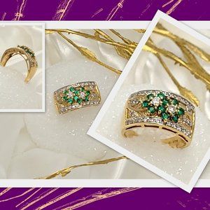 14K Gold Diamond Emerald Ring